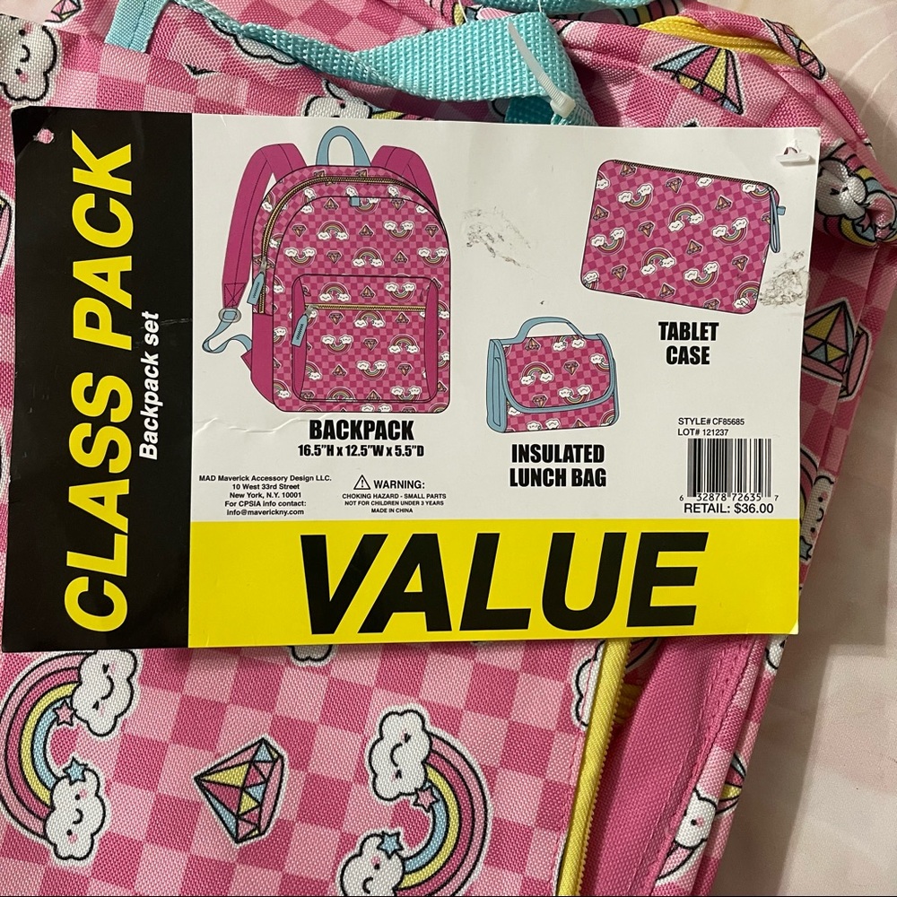 Cudlie Pink Rainbows Girls Backpack w/ Lunch bag‎ & tablet case set